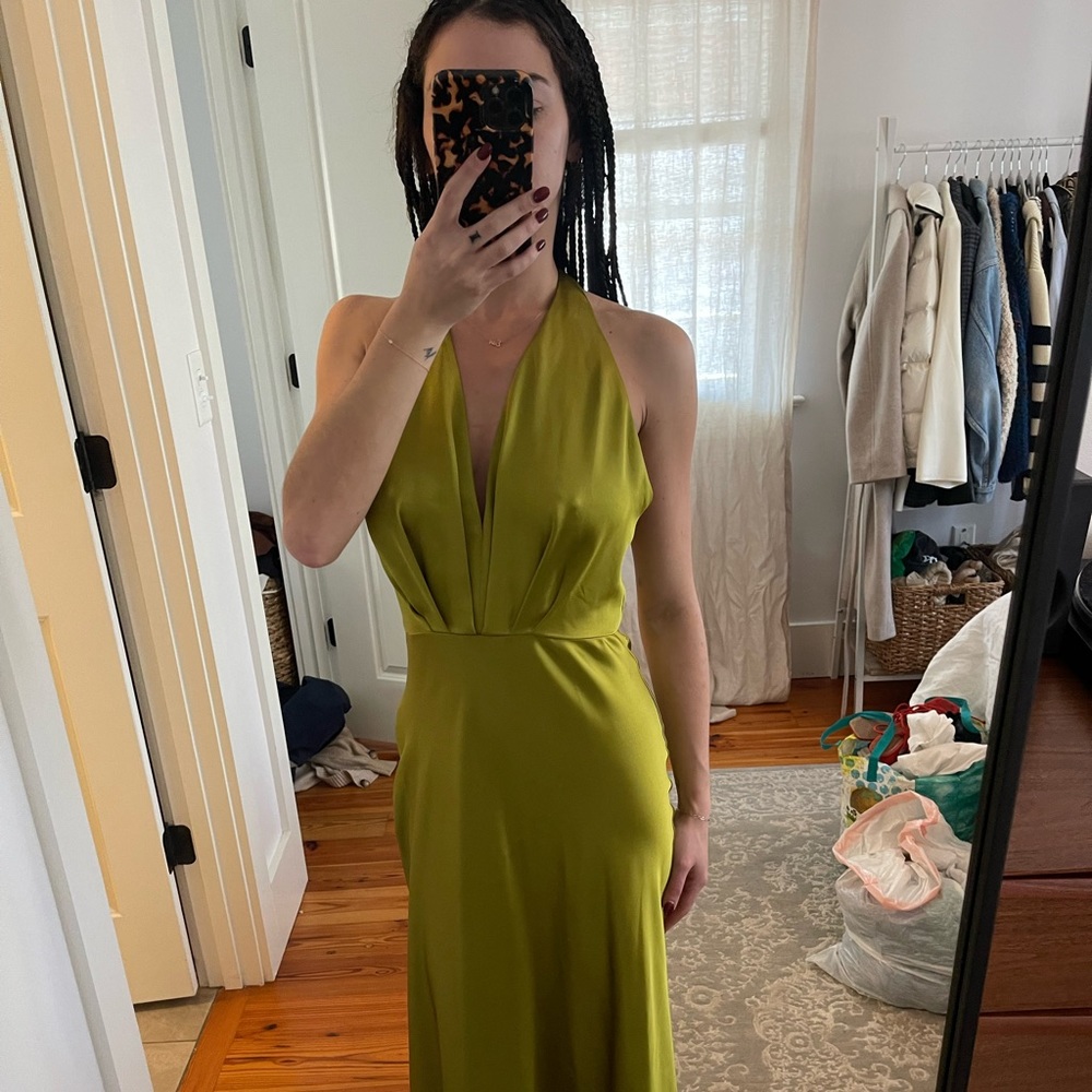 Zara green satin dress